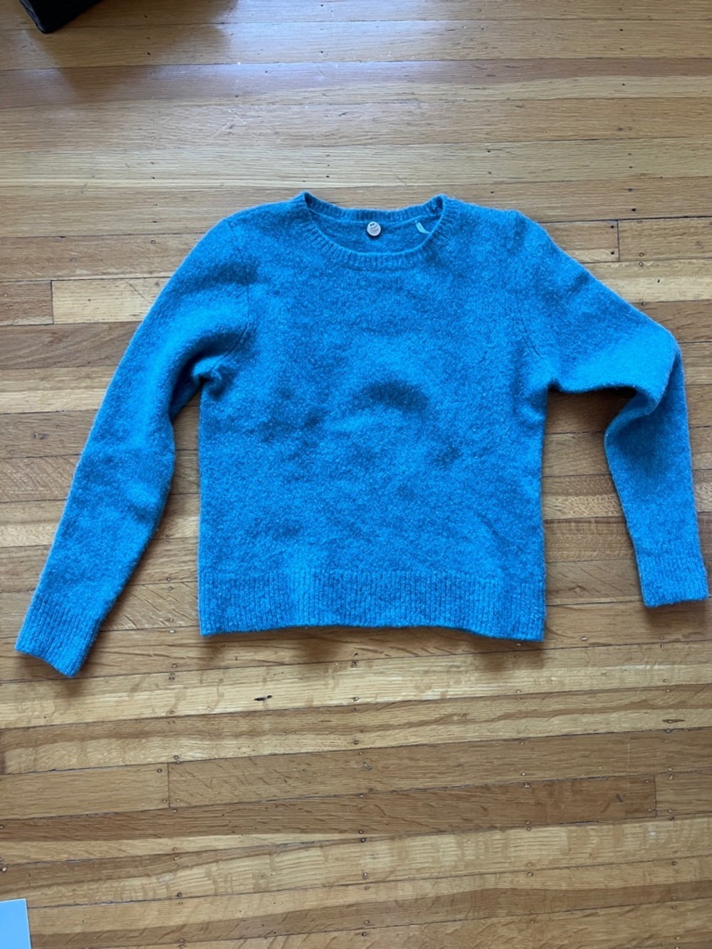 Margaret O’Leary turquoise super soft fuzzy 100% cashmere crewneck sweater S M